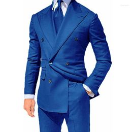 Men's Suits Double Breasted Slim Fit Men Suit With Peaked Lapel Business Formal Wedding Tuxedo For Groomsmen 2 Piece Male Fashion Blazer