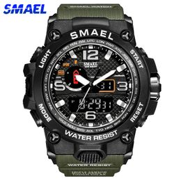 Wristwatches SMAEL Brand Men Sports Watches Dual Display Analogue Digital LED Electronic Quartz Waterproof Swimming Military Watch 230412