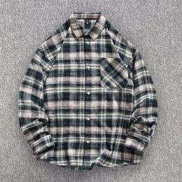 Men's Casual Shirts Oversized Long Sleeve Plaid Autumn Sprint Button Down Shirt Green Checked Cardigan Tops Streetwear