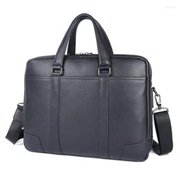 Briefcases Business Men's Briefcase Bag Cow Leather Handbag For Men Shoulder Bags Large Man 14" Laptop Waterproof