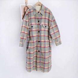 Neuwollmantel isabel marant Damen Designer Wollmischungen Jacken Mode Flut Tops Lässige Wollmischung Plaid Vintage Print Polokragen Langer lockerer Trend Vielseitiger Mantel