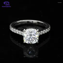 Cluster Rings 14K Gold 4 Prongs Moissanite Diamond Jewelry Cushion Cut 6mm Engagement Wedding Gift For Women