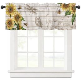 Curtain Sunflower Bee Butterfly Wood Texture Kitchen Window Curtains Home Decoration Short Living Room Bedroom Small Cortinas
