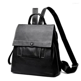 School Bags COW LEATHER Women Large Capacity Backpack Purses High Quality Female Vintage Bag Travel Bagpack Ladies