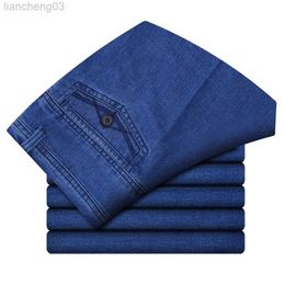 Men's Jeans Size 30-45 Men Business Jeans Classic Male Stretch Jeans Plus Size Baggy Straight Men Denim Pants Cotton Blue Work Jeans Men W0413