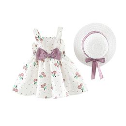 Girl Dresses Girl's Summer Toddler Baby Kids Girls Sleeveless Dot Princess Bow Hat Outfits Cotton Children Soft Clothes