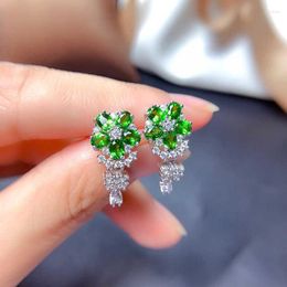 Stud Earrings NY Natural Russian Emerald Diopside Fashion Temperament Green Gem Japanese Korean