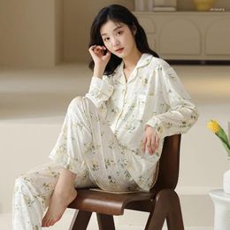 Women's Sleepwear 2 PCS Sleep Sets Printed Velour Pajamas Trousers Women Soft Nightwear Autumn Long Sleeve Loungewear