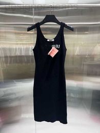 Basic & Casual Dresses designer Summer New Miu Nanyou Gaoding Sweet Style Simple Fashion Slimming Age Reducing Letter Sticker Cloth Hanging Strap Dress ODOT
