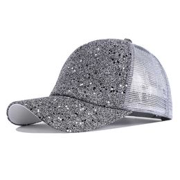 Ball Caps Glitter Ponytail Mesh Hat Men Women Baseball C Adjustable Female Sequins Shine Sport Dancing Summer Sun Bun Cs Outdoor Hats