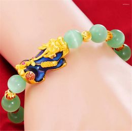 Charm Bracelets Fashion Female's 10mm Natural Green Onyx Bracelet Sand Gold Change Colour Pixiu Transfer Luck Gift To Her