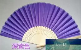 Quality Wedding Favors Gifts Elegant Solid Candy Color Silk Bamboo Fan Cloth Wedding Hand Folding Fans+DHL Free Shipping