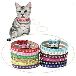 Dog Collars PU Leather Pet Collar Colourful Shining Diamond Rhinestone Adjustable Necklace For Small Dogs Puppy Cast Supplies Accessories