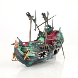 Decorations Aquarium Ornament Ship Air Split Shipwreck Fish Tank Decor Sunk Wreck Boat 231113