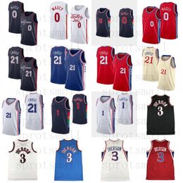 2023/24 0 Tyrese Maxey 21 Joel Embiid City Basketball Jersey Mens 1 Harden 3 Allen Iverson Retro Shirt