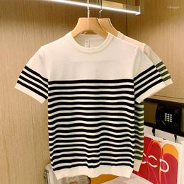 Men's T Shirts 2023 Summer American Colour Contrast Short Sleeve Striped T-shirt Men Europe And The United States Half Tops A19