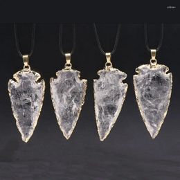 Pendant Necklaces Natural Clear Crystal Necklace Women Men Punk Healing Stone Jewelry Rough Arrowhead Point Pendulum White Quartz