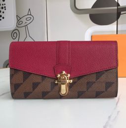 Fashion designer womens wallets luxury CLAPTON plaid purses high-quality brown flower letter credit card holders ladies slim envelope money clutch bag with box