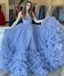 Fashion Dark Blue Prom Party Dress 2024 Straps Sweetheart Sleeveless Ruffles Lace Up Tulle Evening Birthday Gowns Robe De Soiree