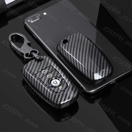 Key Rings Carbon Fibre ABS Car Key Case For Ford Mustang 2018 EcoSport 3 4 Buttons Remote Fobs Shell Cover Keys Bag Keychain Auto J230413