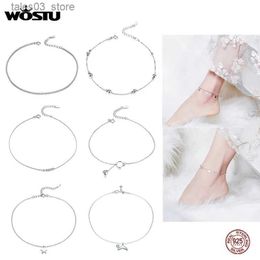 Anklets WOSTU Simple Style Barefoot Sandal Anklet Chain 925 Sterling Silver Anklet Beaded Foot Jewelry For Women Anklets Gifts FIT002 Q231113