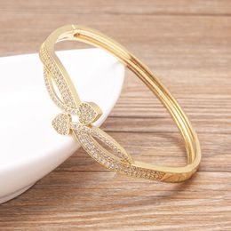 Bangle Luxury CZ Crystal Gold-plated Double Heart Design Women Bracelet Cuff Bangle Wedding Wristband Jewelry Drop 231113