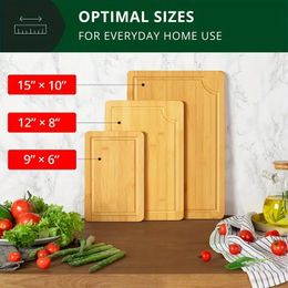 3pcs/set, Chopping Board, Cutting Boards For Kitchen, Bamboo Chopping Board Set, Cutting Boards With Juice Grooves, Thick Chopping Board For Meat, Veggies, Kitchen Tools