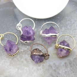 Pendant Necklaces Raw Amethysts Copper Hoop Healing Crystal Irregular Quartz Geode Druzy Vintage Necklace For Jewellery Making Accessories
