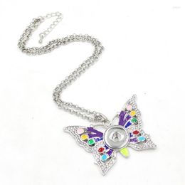 Pendant Necklaces 10PC Arrival Snap Jewellery Interchangeable 18mm Crystal Enamel Butterfly Necklace For Women Friends Gifts Collar