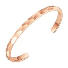 Bangle KONGMOON Hammered Look Rose Gold Plated Women Girls Jewelry Stainless Steel Open