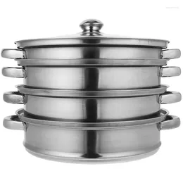 Double Boilers Cookware Steaming Food Stock Steel Steam Pot Steamer Cooking Soup Vegetable Set Layer Steamers Pots Stockpot Tier Lid