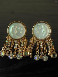 Stud Earrings Retro Mid-Ancient Ear Clip Western Star Moon Personality Tassel Crystal