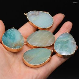 Pendant Necklaces Natural Stone Water Drop Shape Plating Gold Agates Charms For Jewellery Necklace Bracelets Accessories 30x45mm