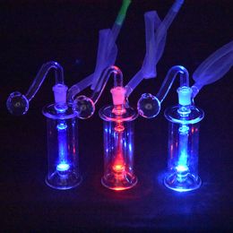 10pcs LED light hookah glass oil burner bong water pipes inline matrix honeycomb percolator thick recycler ashcatcher bongs with glass oil burner pipes and hose