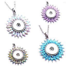 Pendant Necklaces 10pcs Rhinestone Flower Snap Button Necklace Fit DIY 18mm Metal Snaps Buttons Jewelry