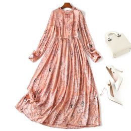 Casual Dresses silk dress autumn stitching lace dress long sleeve print fit and flare long dresses230413