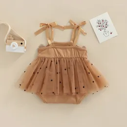 Clothing Sets Baby Girls Summer Rompers Cute Born Casual Clothes Solid Sleeveless Lace Crochet Tie-up Jumpsuits Floral Tulle Dress