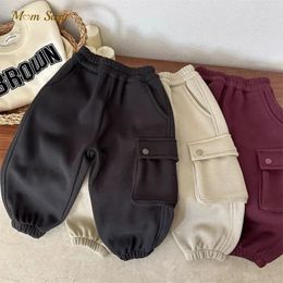 Trousers Fashion Baby Girl Boy Cotton Cargo Pant Fleece Inside Winter Infant Toddler Child Jogging Trousers Warm Baby Clothes 1-8Y 231113