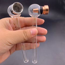 Wholesale Mini 12cm Pyrex Glass Oil Burner Pipe Thick heady 2 in 1 Joint Handmade Tobacco Dry Herb Smoking Pipes