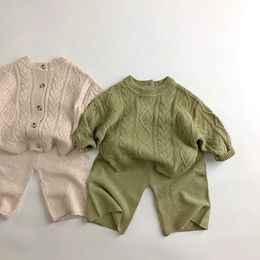 السترات 7301 مجموعة ملابس الأطفال 2023 الخريف البسيط أزياء فتى بدلة سترة سترة محبوكة معطف كارديجان و Pant Girl's 231110