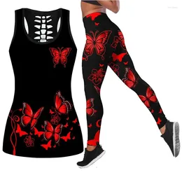Women's Leggings Butterfly Flower Hollow 3D Print Sleeveless Shirt Summer Vest For Women Pants Yoga Tank Tops Suit Plus Size XS-8XL