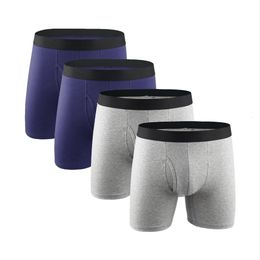 Underpants 4 Pack Men's Boxer Briefs Good Performance Long Underpants Fly Front with Pouch Cotton Underwear 230413