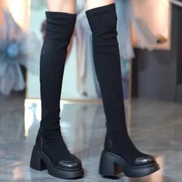 Boots 2023 Winter Women Boots Chunky Heels New Fashion Over The Knee High Boots Women Black Suede Ladies Boots Size 35-40 AA230412