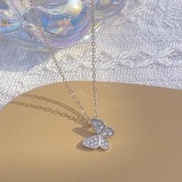 Pendants 925 Sterling Silver Sweet Sparkling Diamond Butterfly Necklace For Women Short Collar Chain Fine Jewellery Holiday Birthday Gifts