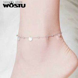 Anklets WOSTU Hot Sale % 925 Sterling Silver Anklet Round Sequin Fashion Original Anklets For Women Luxury Jewellery Gifts CQT011 Q231113