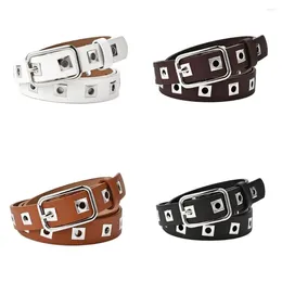 Belts Punk For Jeans Thin Side Pin Buckle Eye Rivet All-match Korean Waistbands Men Waist Dress Decoration Women