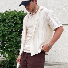 Men's Casual Shirts Drape Cut Out Lace Mens Shirt Trend Short Sleeves Men Clothing