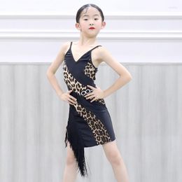 Stage Wear Fringe Dress For Girls Salsa Leopard Latin Practise Dancer Outfit Costume Designer Clothes Tap Dancewear DL7681