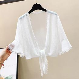 Women's Blouses White Black Lace Women Half Sleeve Shrugs Cape Summer Sun Protection Dress Jacket Elegant Shawl Wraps