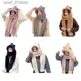 Hats Scarves Sets Windproof Scarf Fashion Hooded Scarf Hat G 3 in 1 Sets Women Winter Warm Soft Hood Scarf Snood Pocket Hats Gs DropshipL231113